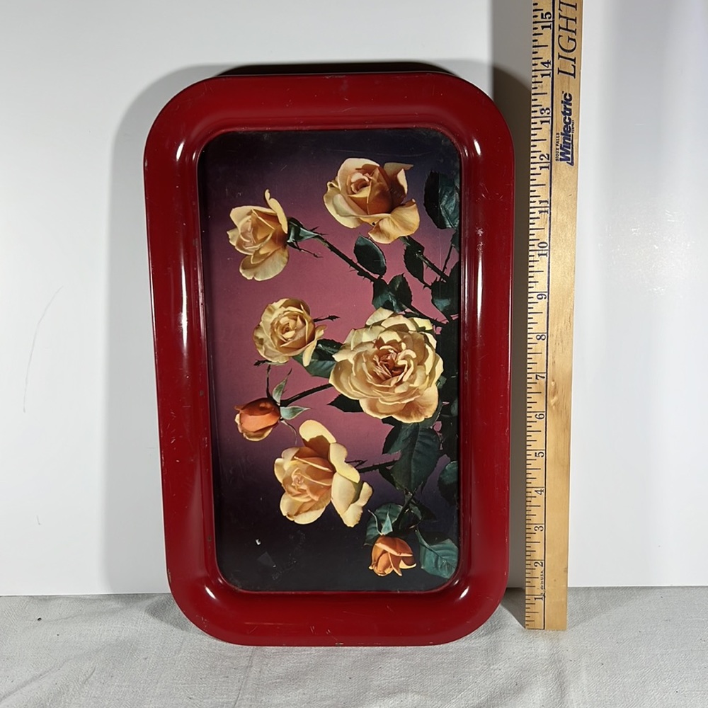VTG Red Floral Roses Serving Tray - Picture 2 of 3